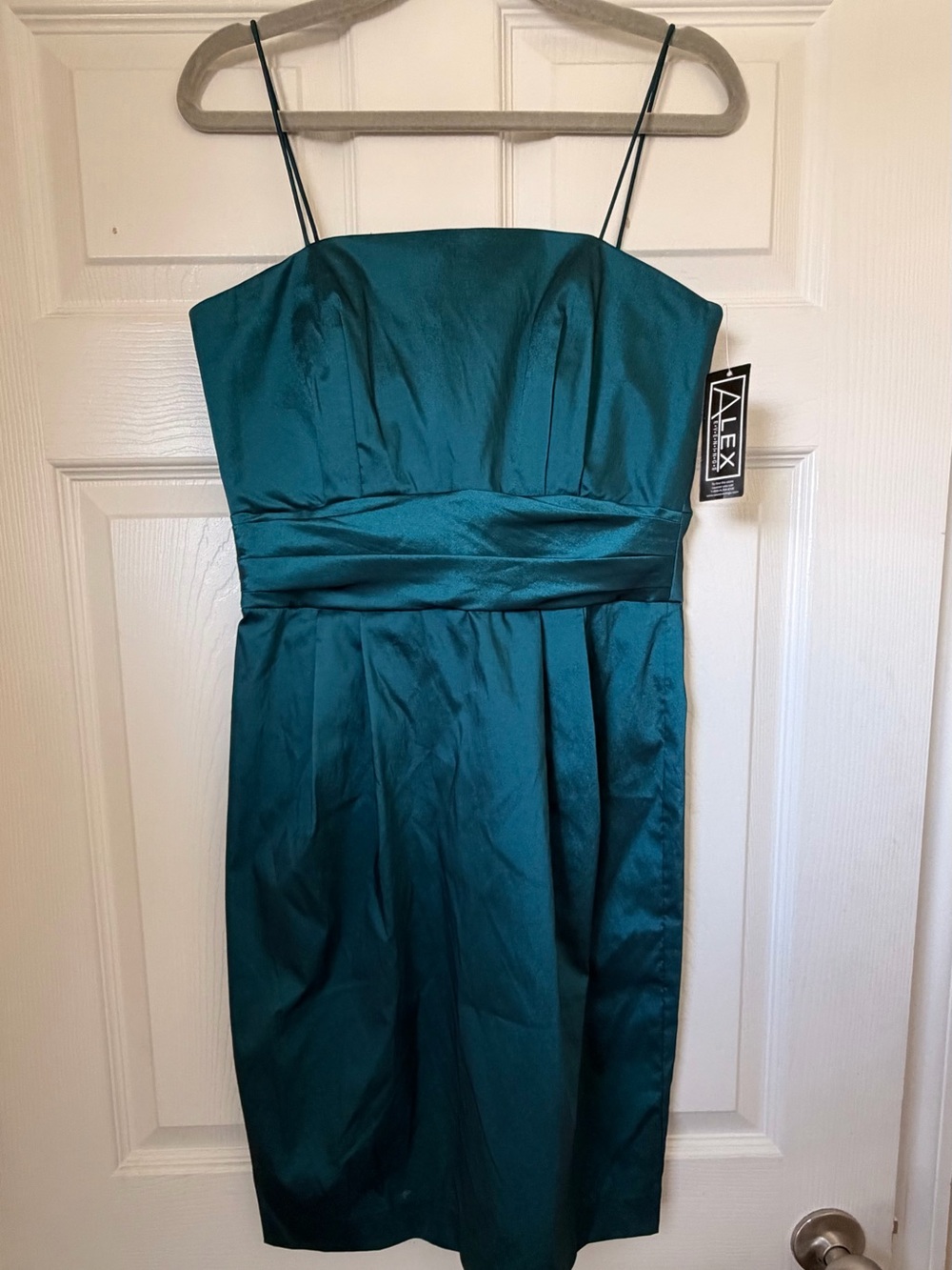 Alex Evenings Teal Satin Spaghetti-Strap Mini Dress